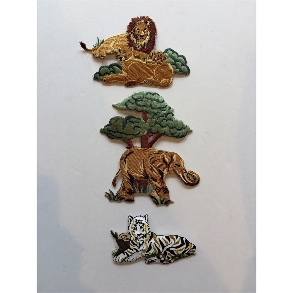 Set Of 3 Embroidery Iron On Applique Patch - Lion, Tiger, Elephant - Forest